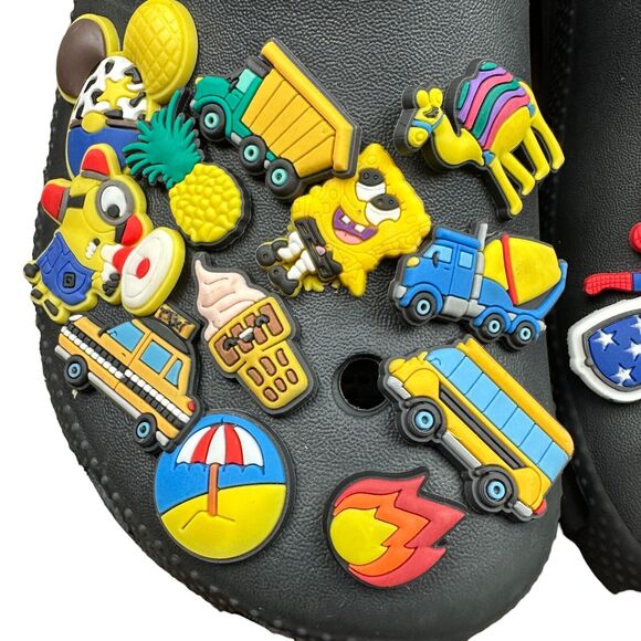 CROCS Black Clogs with Disney Pixar Marvel Batman Jibblets - Size M 6 / W 8 - Picture 5 of 12